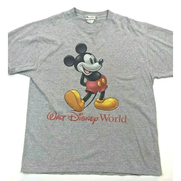 Vintage 1990s Disney World Mickey Mouse Tee‎ T-shirt Size L Gray MADE IN USA - Picture 1 of 5